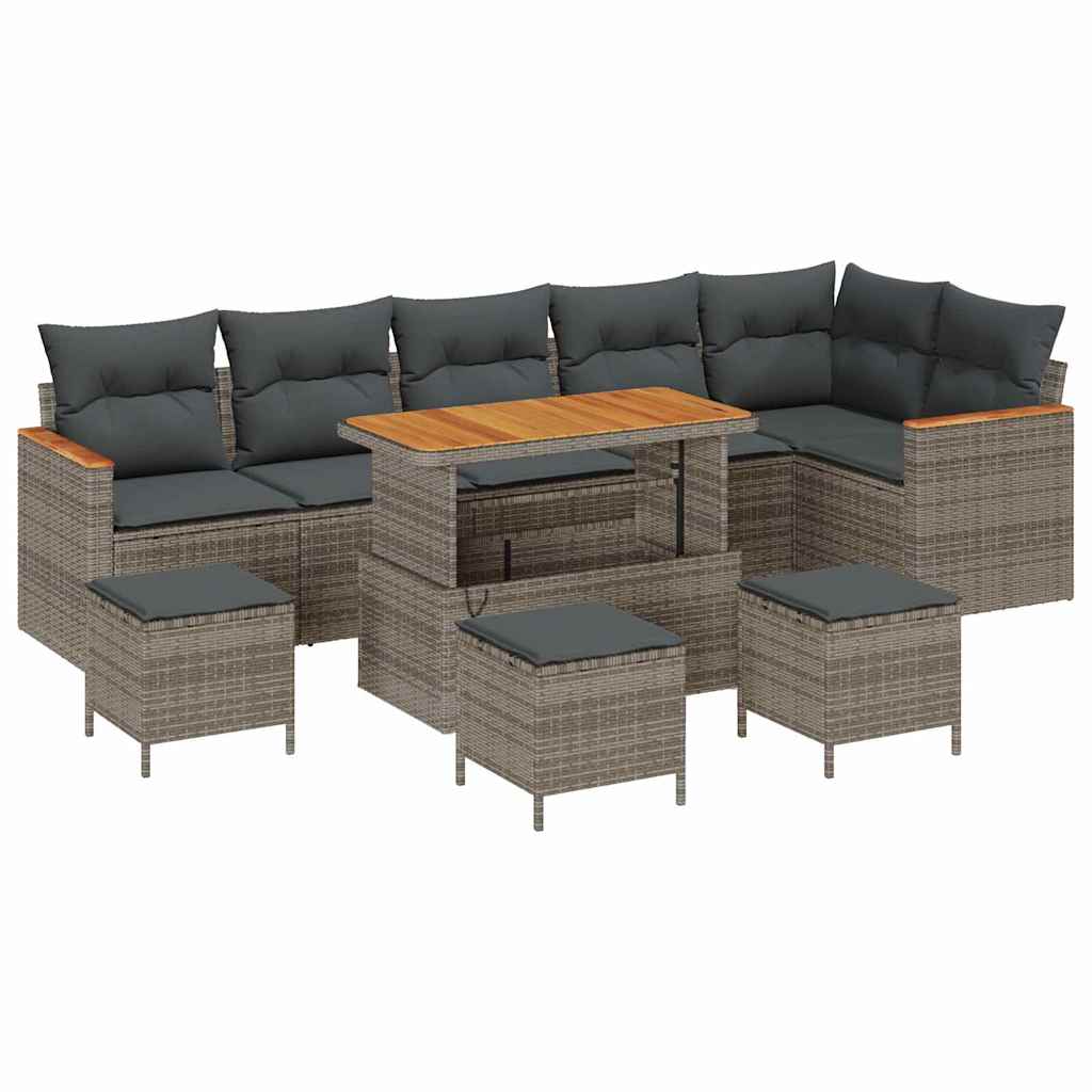 Tuin Sofa Set met kussen 10 pcs Grijs Poly riet is nu te koop bij PeponiXL, paradijselijk wonen!