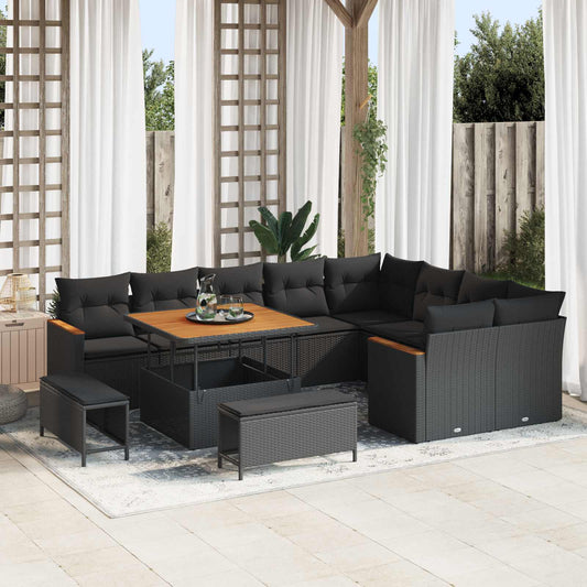 Tuin Sofa Set met kussen met opslag 12 pcs Zwart Poly Rattan is nu te koop bij PeponiXL, paradijselijk wonen!