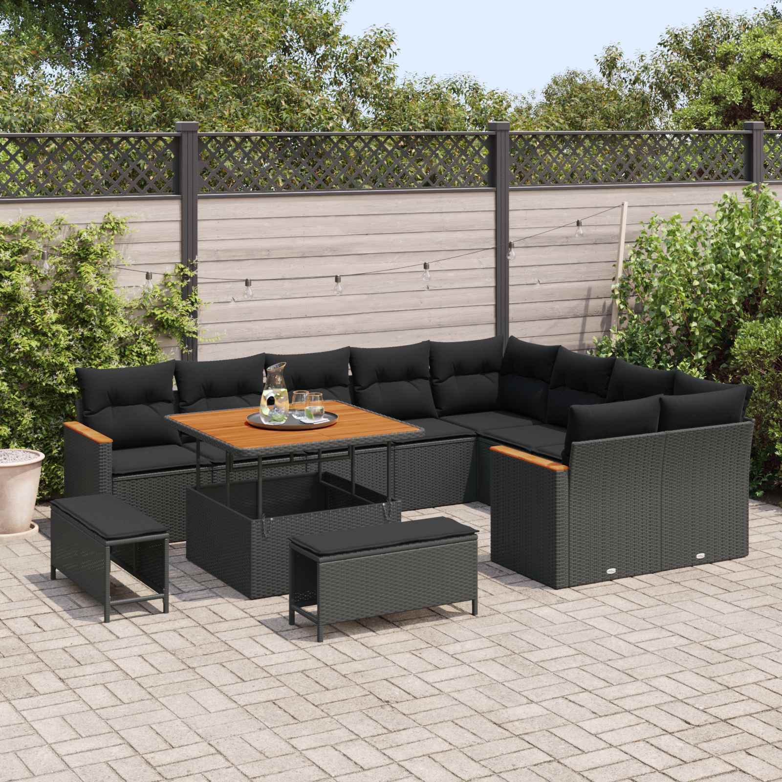 Tuin Sofa Set met kussen met opslag 12 pcs Zwart Poly Rattan is nu te koop bij PeponiXL, paradijselijk wonen!