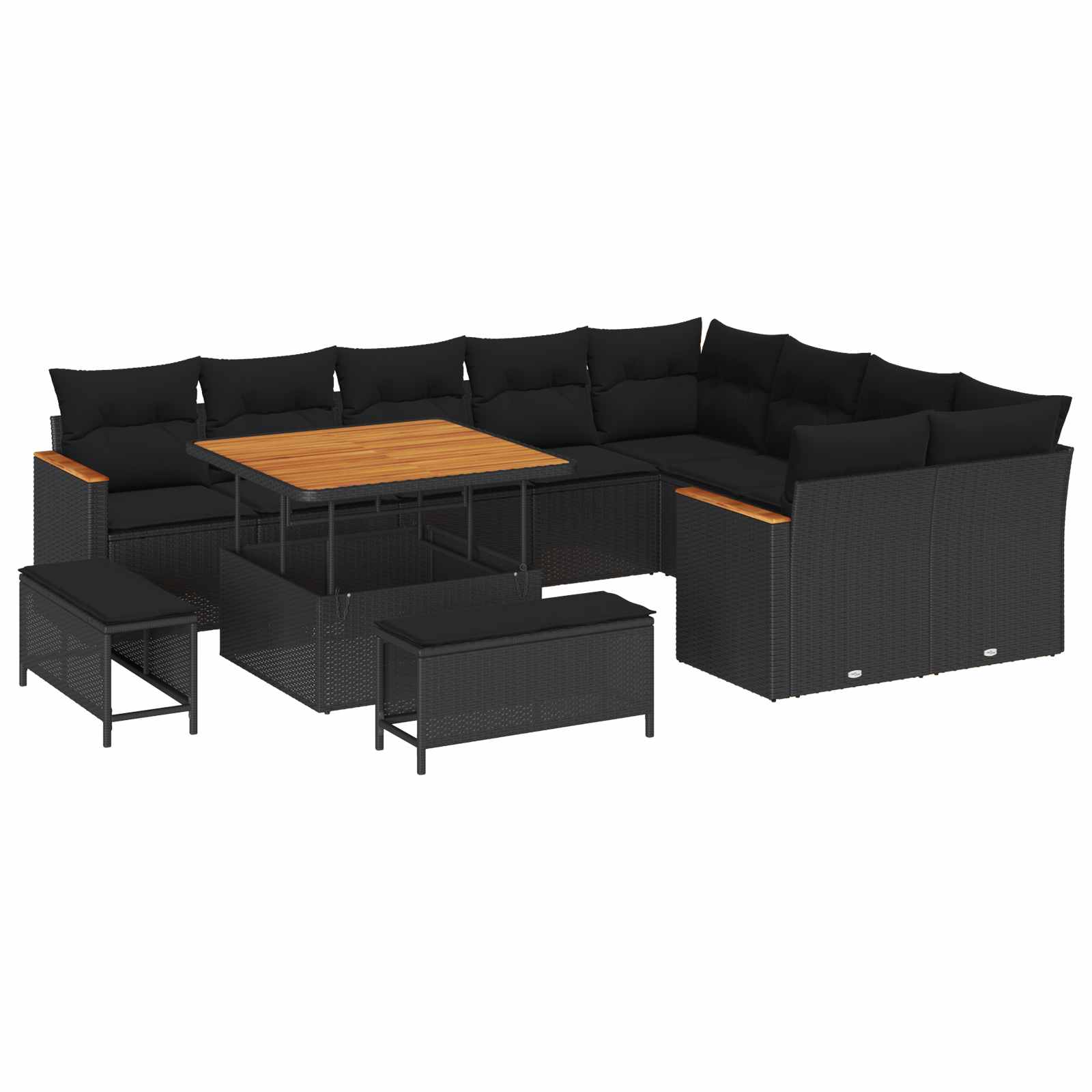 Tuin Sofa Set met kussen met opslag 12 pcs Zwart Poly Rattan is nu te koop bij PeponiXL, paradijselijk wonen!