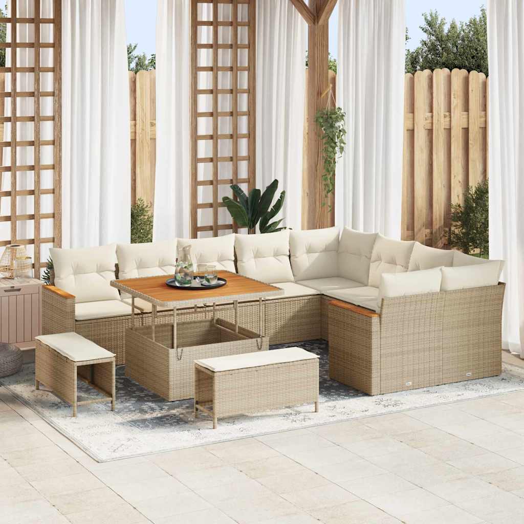 Tuin Sofa Set met kussen met opslag 12 pcs Beige Poly Rattan is nu te koop bij PeponiXL, paradijselijk wonen!