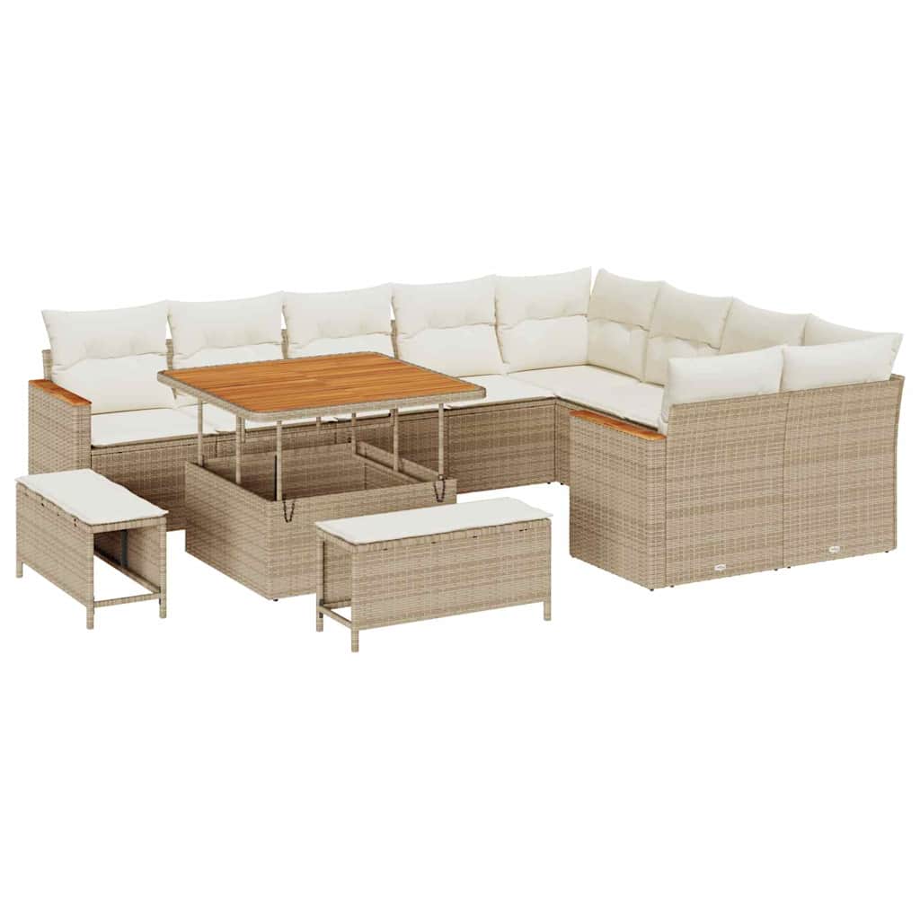 Tuin Sofa Set met kussen met opslag 12 pcs Beige Poly Rattan is nu te koop bij PeponiXL, paradijselijk wonen!