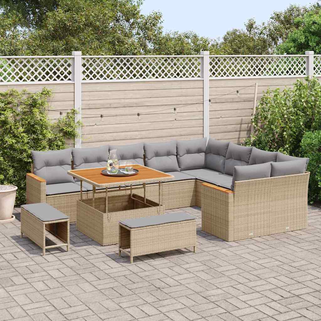Tuin Sofa Set met kussen met opslag 12 pcs Beige Poly Rattan is nu te koop bij PeponiXL, paradijselijk wonen!