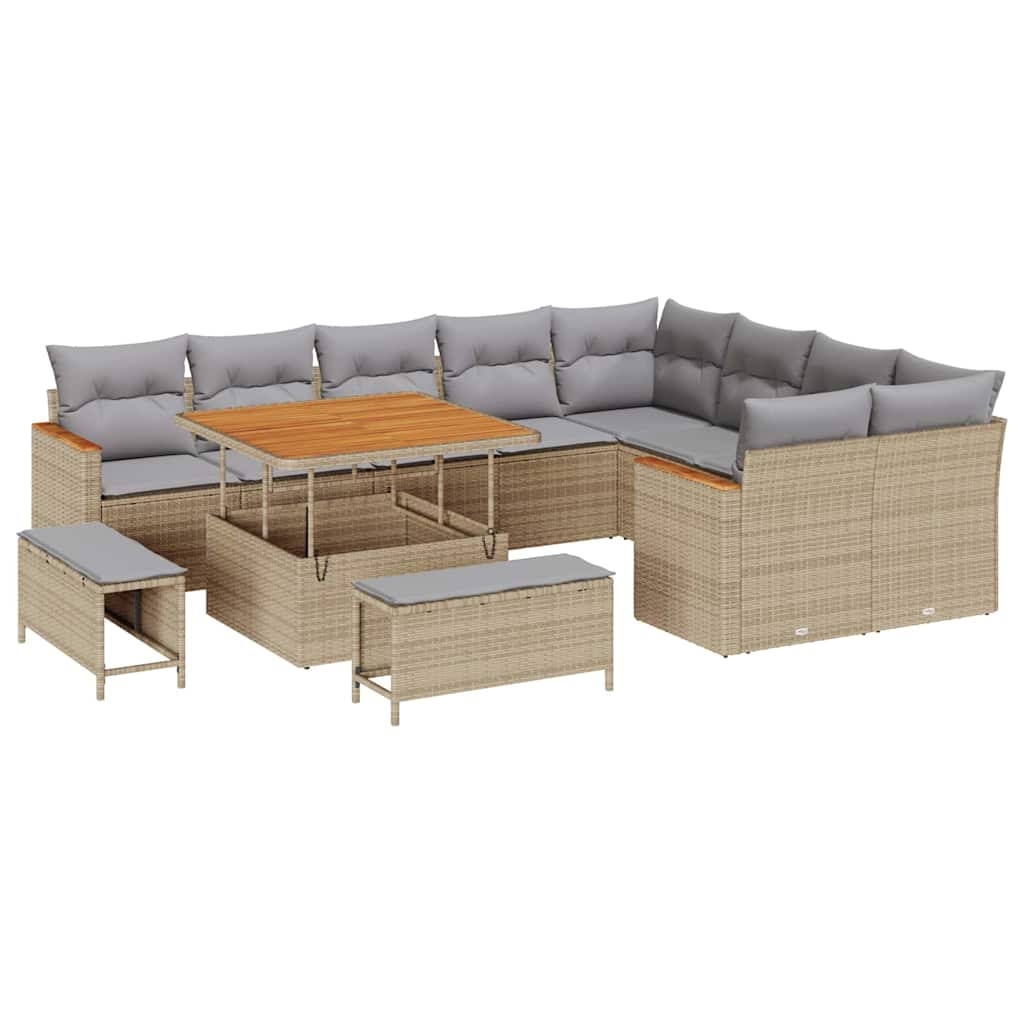 Tuin Sofa Set met kussen met opslag 12 pcs Beige Poly Rattan is nu te koop bij PeponiXL, paradijselijk wonen!