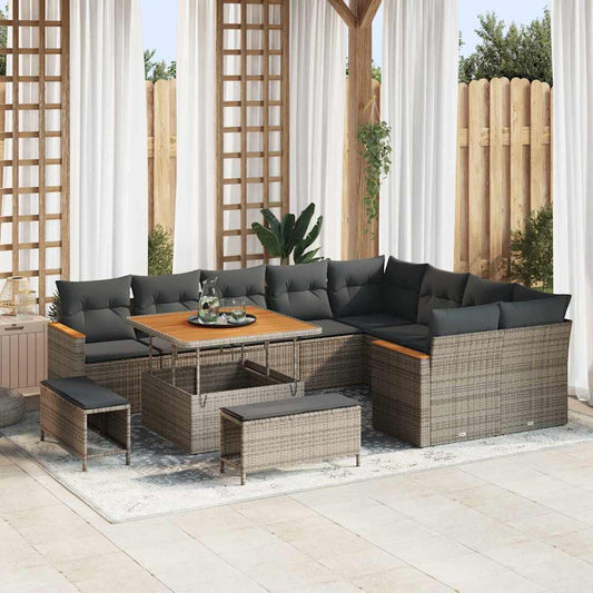 Tuin Sofa Set met kussen met opslag 12 pcs Grijs Poly Rattan is nu te koop bij PeponiXL, paradijselijk wonen!