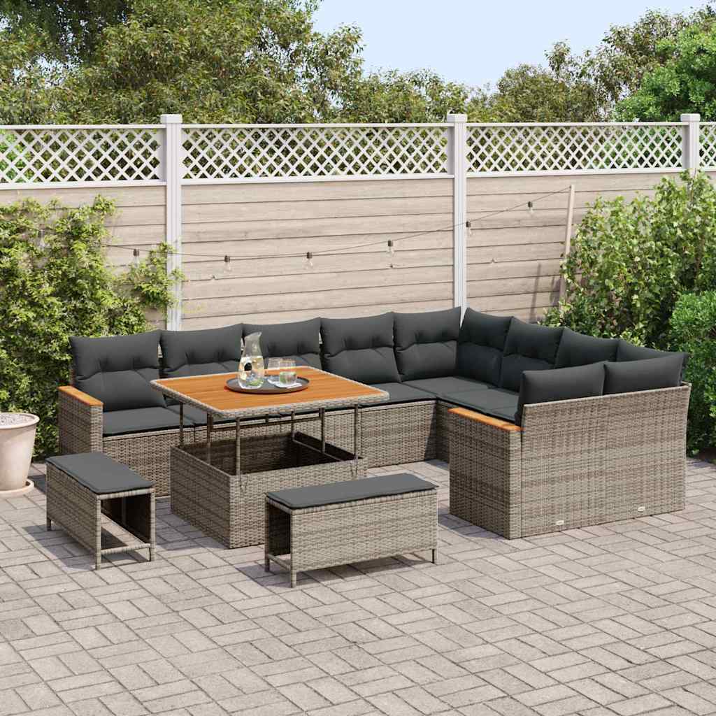Tuin Sofa Set met kussen met opslag 12 pcs Grijs Poly Rattan is nu te koop bij PeponiXL, paradijselijk wonen!