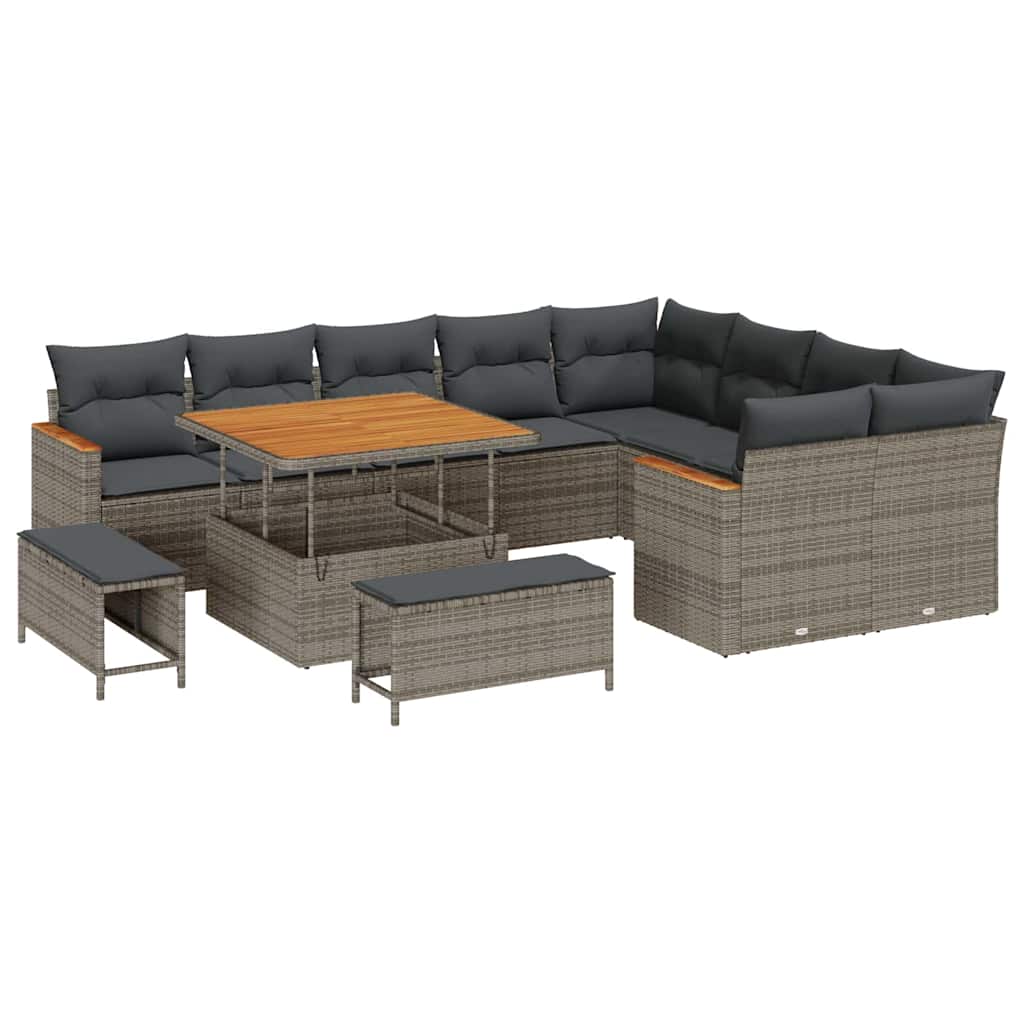 Tuin Sofa Set met kussen met opslag 12 pcs Grijs Poly Rattan is nu te koop bij PeponiXL, paradijselijk wonen!