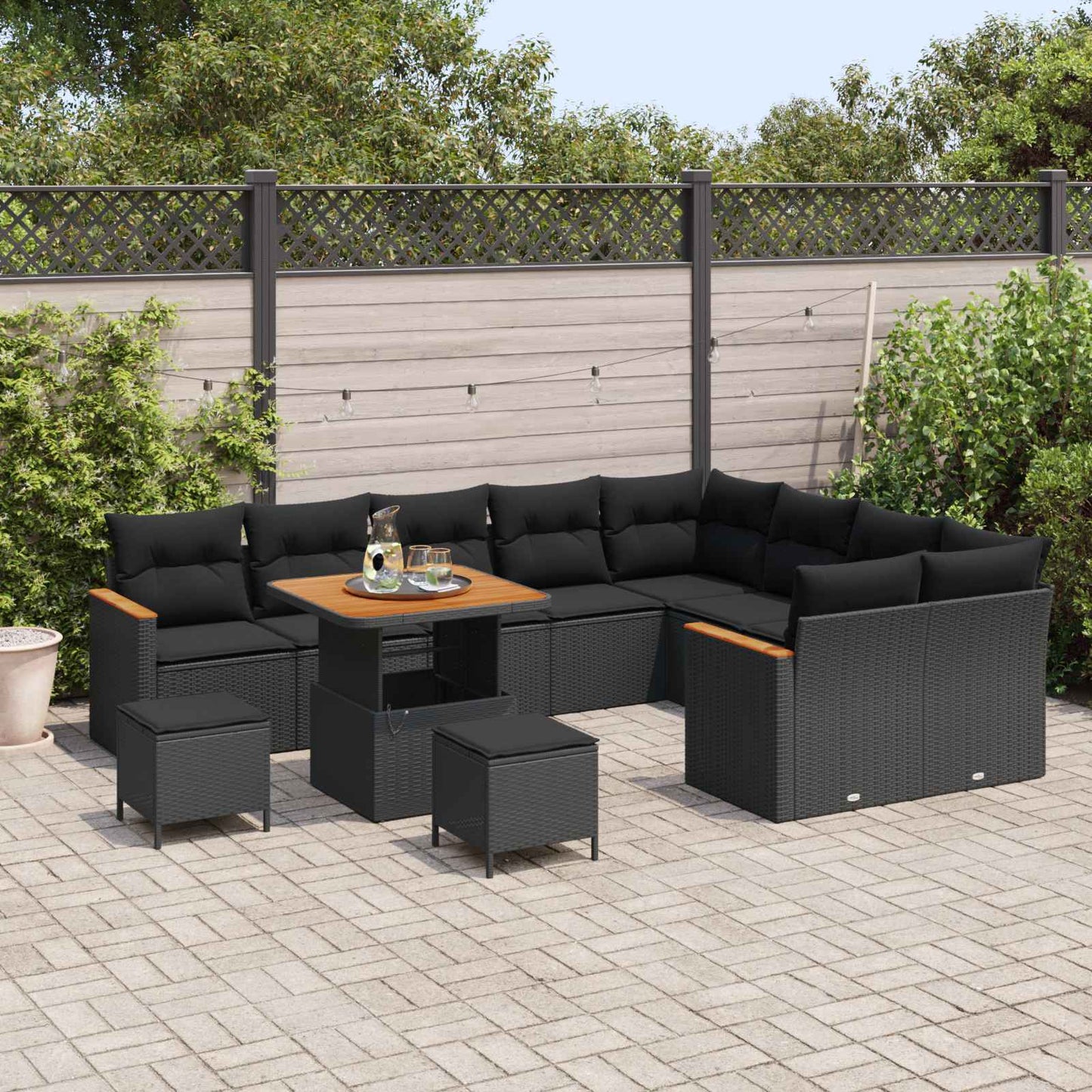 Tuin Sofa Set met kussen met opslag 12 pcs Zwart Poly Rattan is nu te koop bij PeponiXL, paradijselijk wonen!