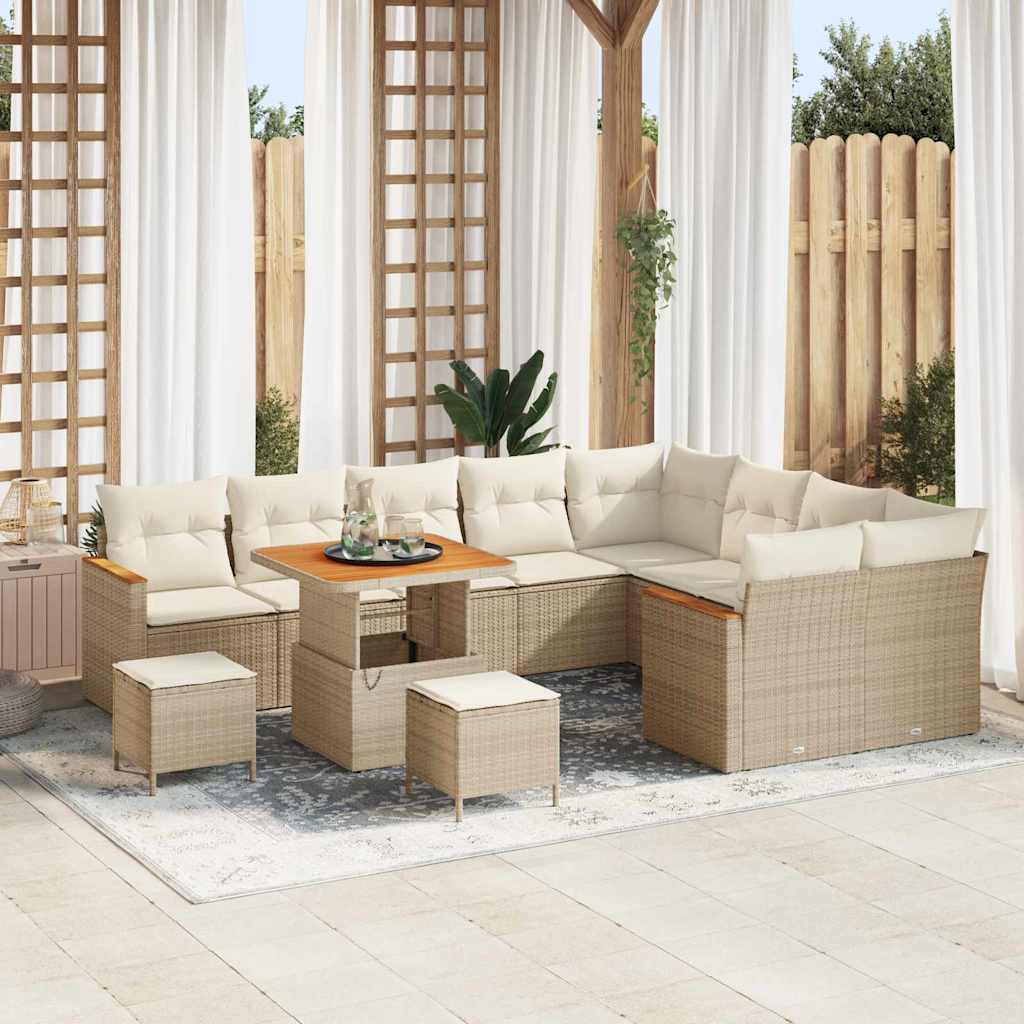 Tuin Sofa Set met kussen met opslag 12 pcs Beige Poly Rattan is nu te koop bij PeponiXL, paradijselijk wonen!