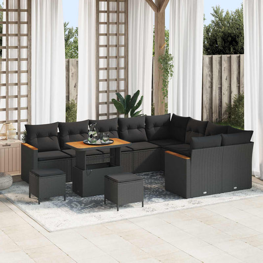 Tuin Sofa Set met kussen met opslag 12 pcs Zwart Poly Rattan is nu te koop bij PeponiXL, paradijselijk wonen!