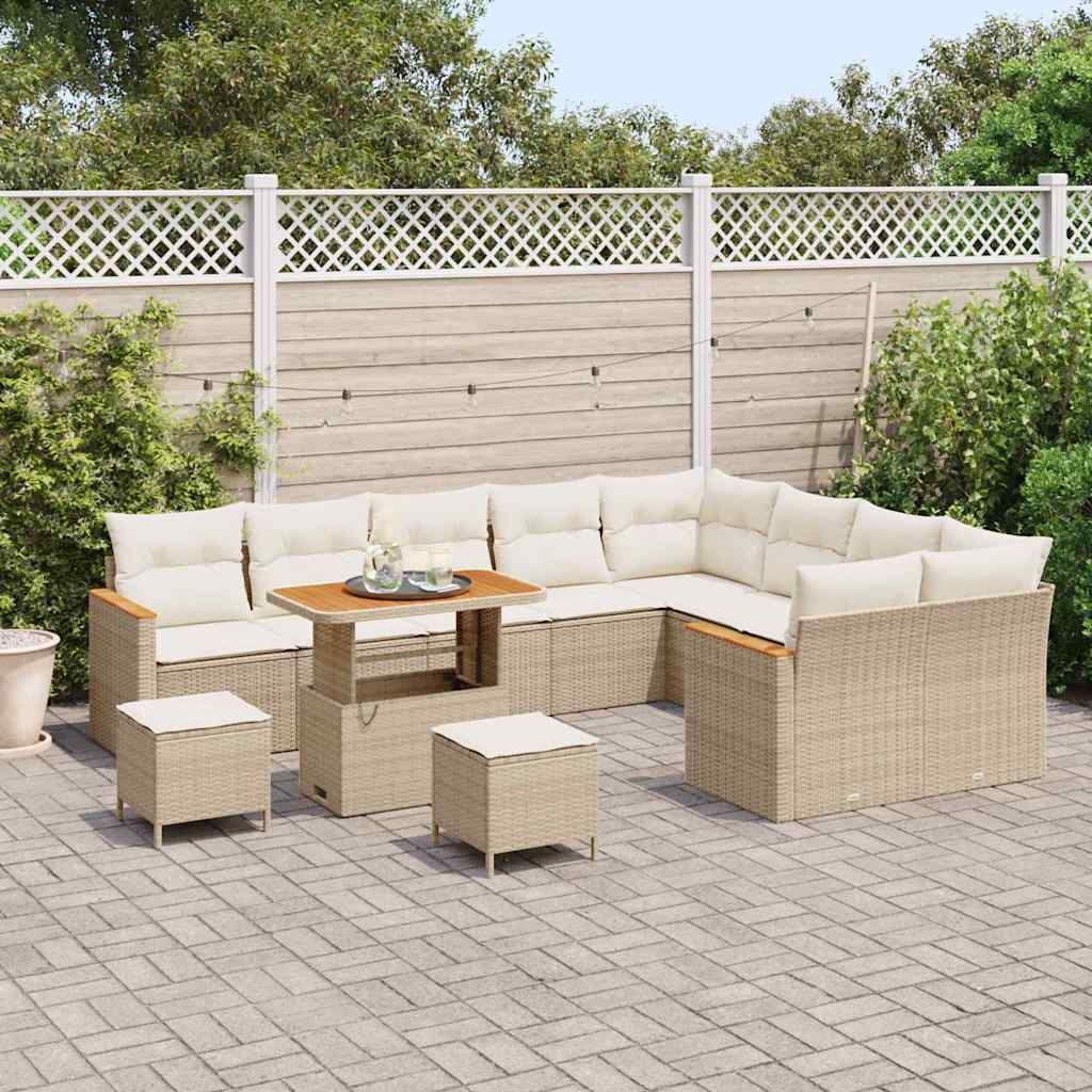 Tuin Sofa Set met kussen met opslag 12 pcs Beige Poly Rattan is nu te koop bij PeponiXL, paradijselijk wonen!