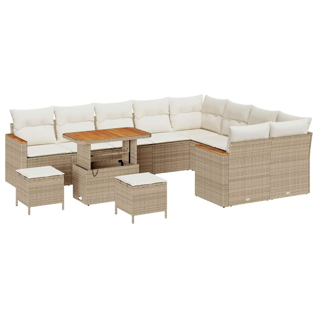 Tuin Sofa Set met kussen met opslag 12 pcs Beige Poly Rattan is nu te koop bij PeponiXL, paradijselijk wonen!