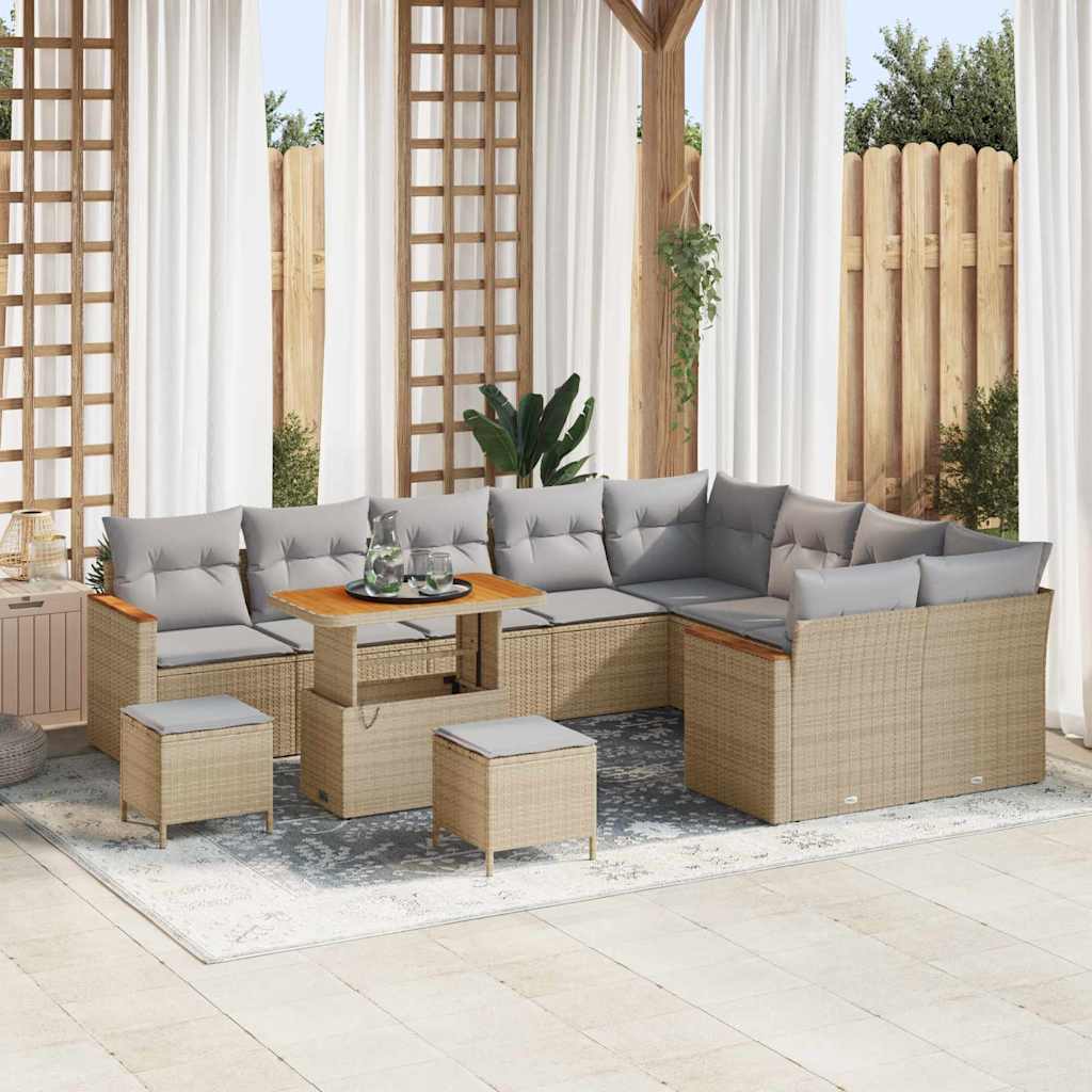 Tuin Sofa Set met kussen met opslag 12 pcs Beige Poly Rattan is nu te koop bij PeponiXL, paradijselijk wonen!