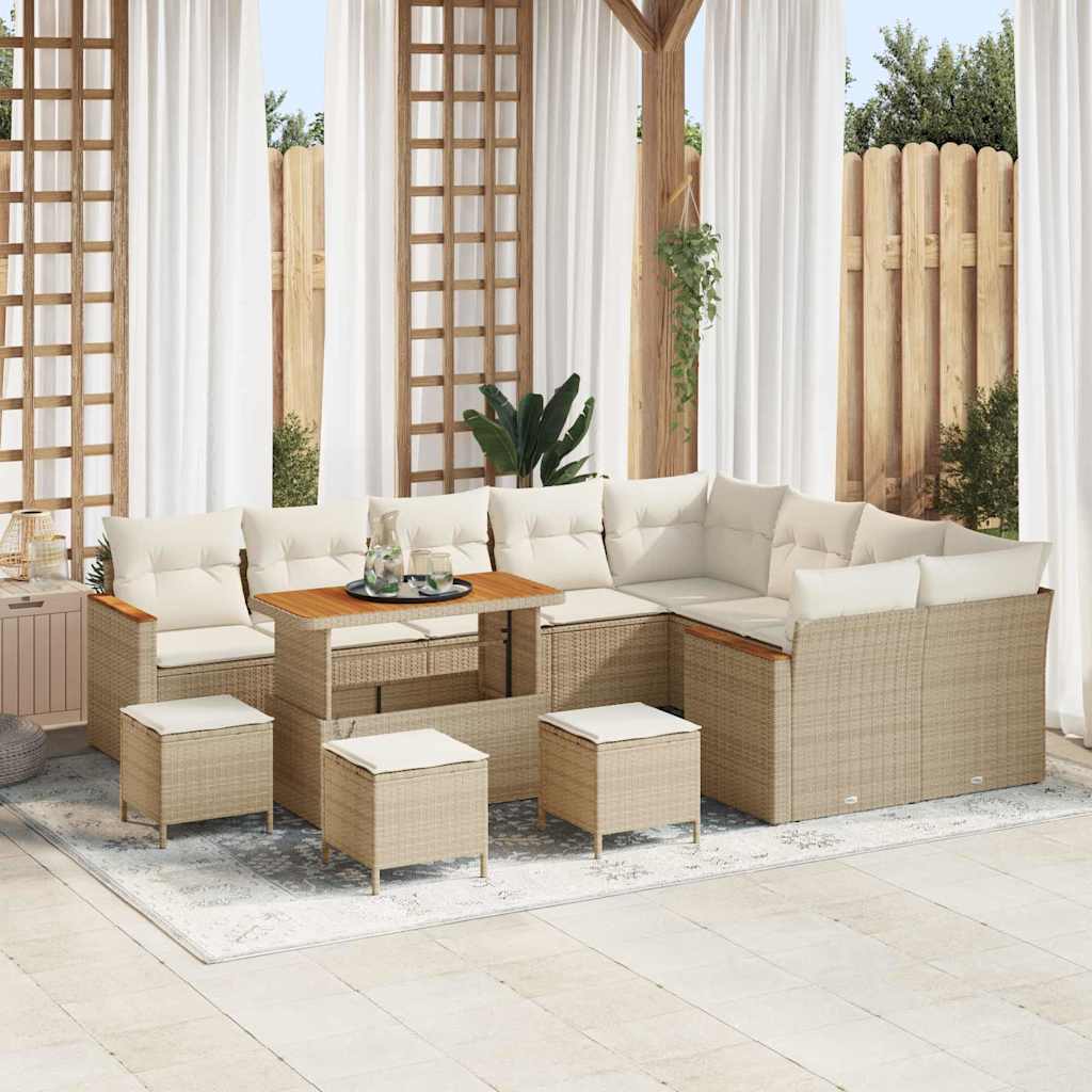 Tuin Sofa Set met kussen met opslag 13 pcs Beige Poly Rattan is nu te koop bij PeponiXL, paradijselijk wonen!