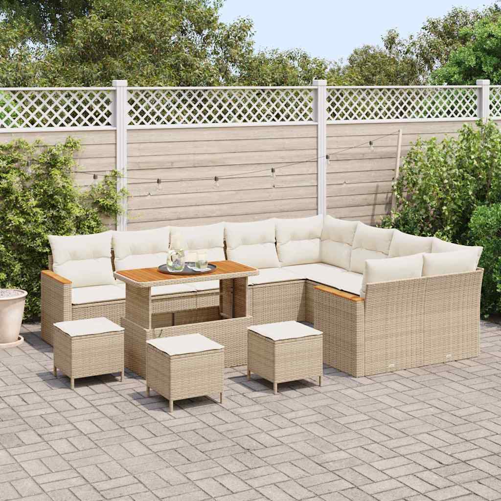 Tuin Sofa Set met kussen met opslag 13 pcs Beige Poly Rattan is nu te koop bij PeponiXL, paradijselijk wonen!