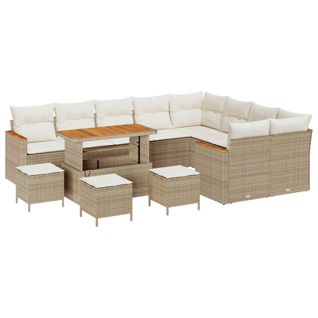 Tuin Sofa Set met kussen met opslag 13 pcs Beige Poly Rattan is nu te koop bij PeponiXL, paradijselijk wonen!