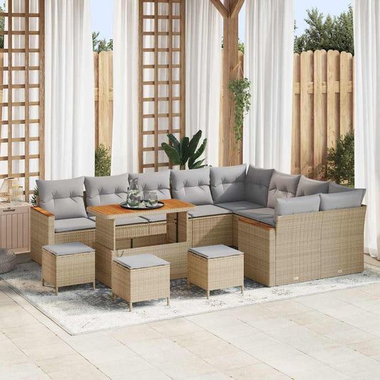 Tuin Sofa Set met kussen met opslag 13 pcs Beige Poly Rattan is nu te koop bij PeponiXL, paradijselijk wonen!