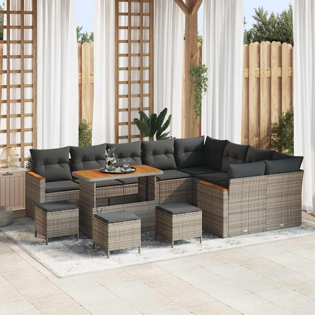Tuin Sofa Set met kussen met opslag 13 pcs Grijs Poly Rattan is nu te koop bij PeponiXL, paradijselijk wonen!