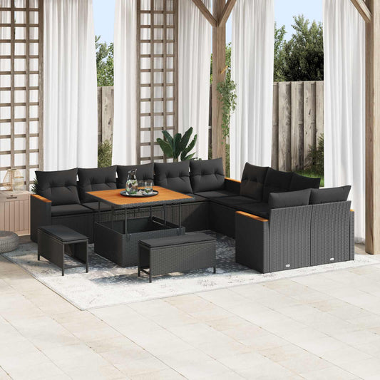Tuinbankenset met kussen 13 pcs Zwart poly rattan is nu te koop bij PeponiXL, paradijselijk wonen!