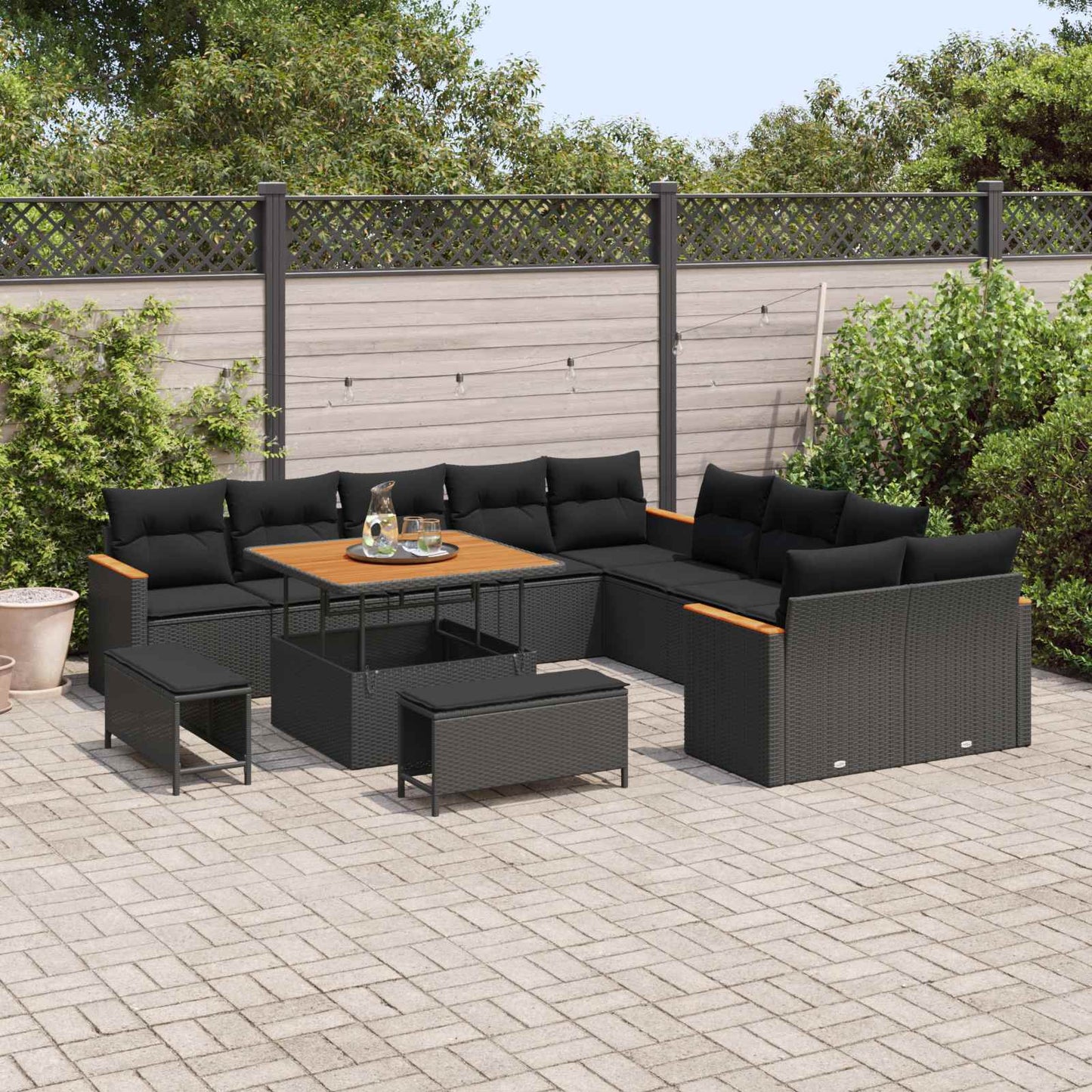 Tuinbankenset met kussen 13 pcs Zwart poly rattan is nu te koop bij PeponiXL, paradijselijk wonen!