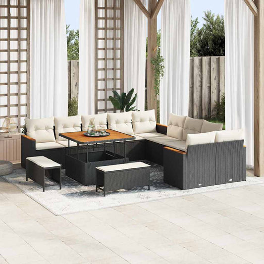 Tuinbankenset met kussen 13 pcs Zwart poly rattan is nu te koop bij PeponiXL, paradijselijk wonen!
