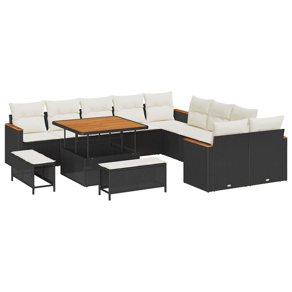 Tuinbankenset met kussen 13 pcs Zwart poly rattan is nu te koop bij PeponiXL, paradijselijk wonen!