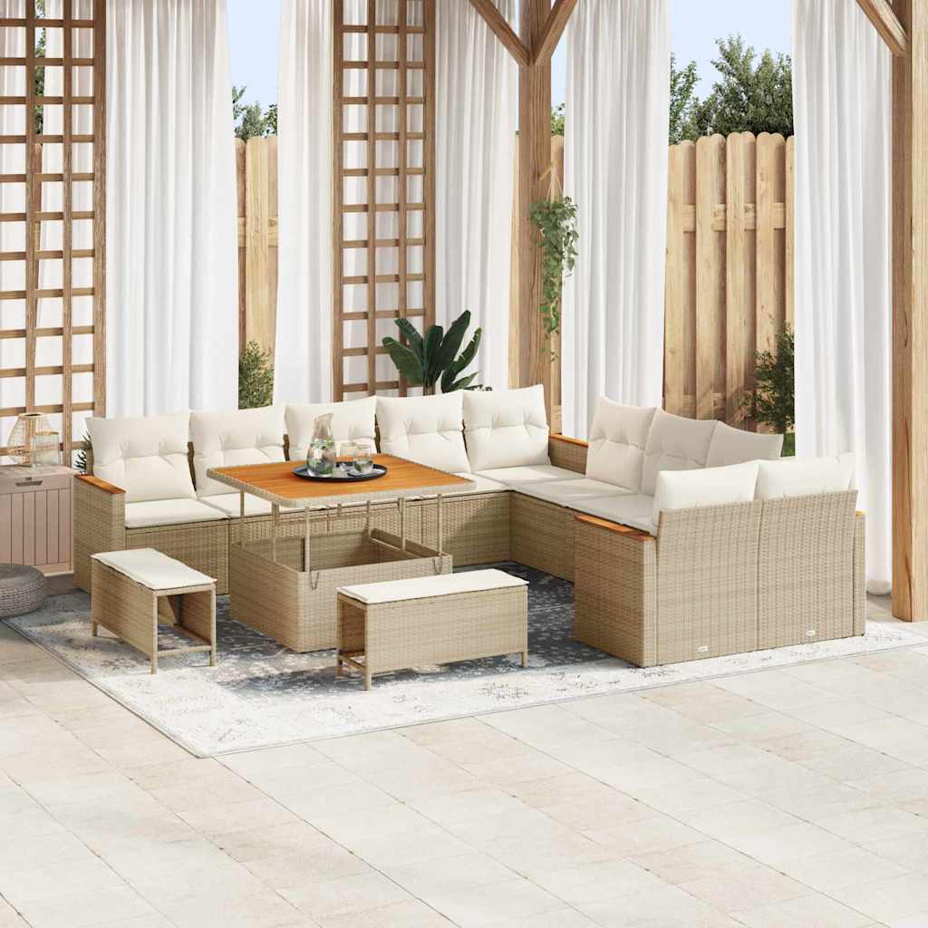 Tuinbankenset met kussen 13 pcs Beige poly rattan is nu te koop bij PeponiXL, paradijselijk wonen!
