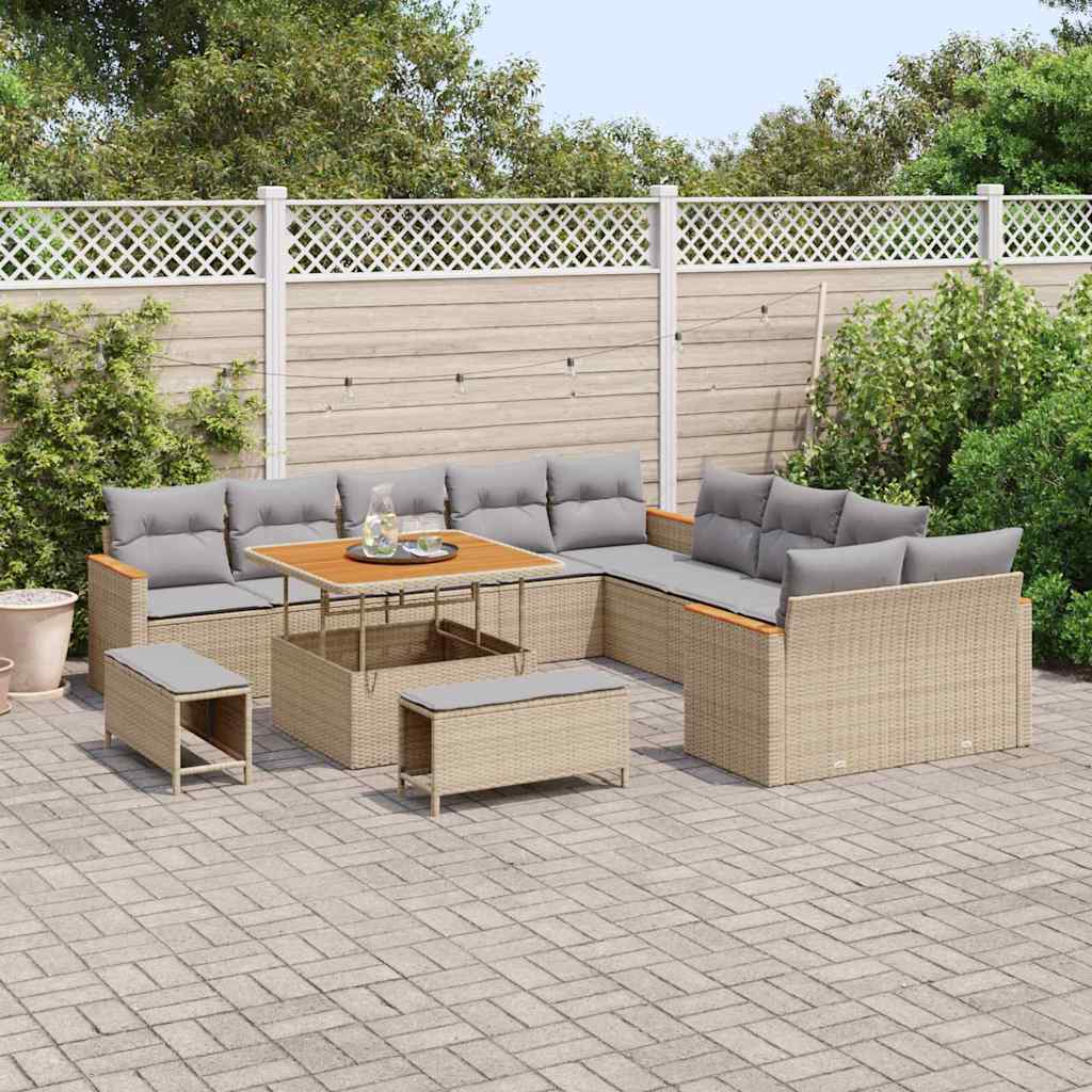 Tuinbankenset met kussen 13 pcs Beige poly rattan is nu te koop bij PeponiXL, paradijselijk wonen!