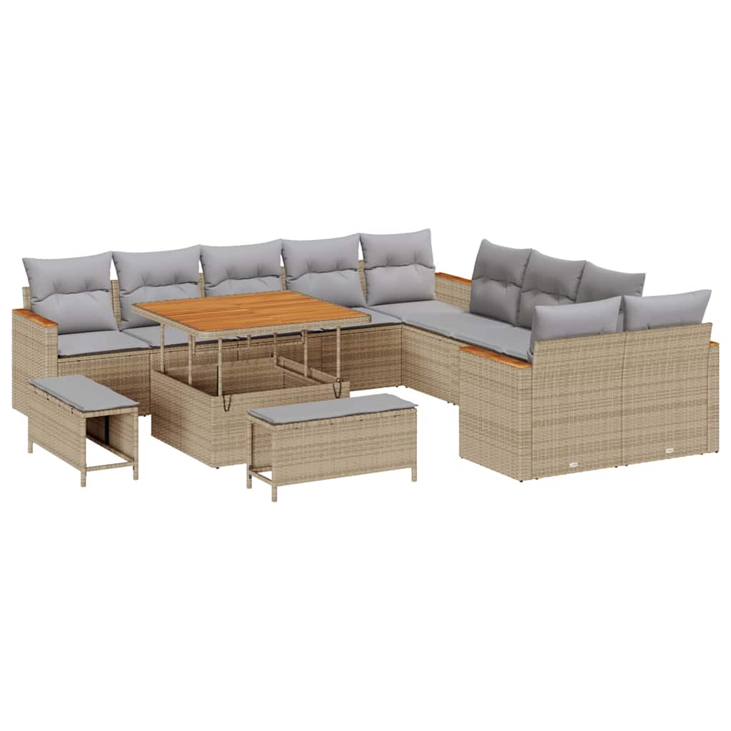 Tuinbankenset met kussen 13 pcs Beige poly rattan is nu te koop bij PeponiXL, paradijselijk wonen!