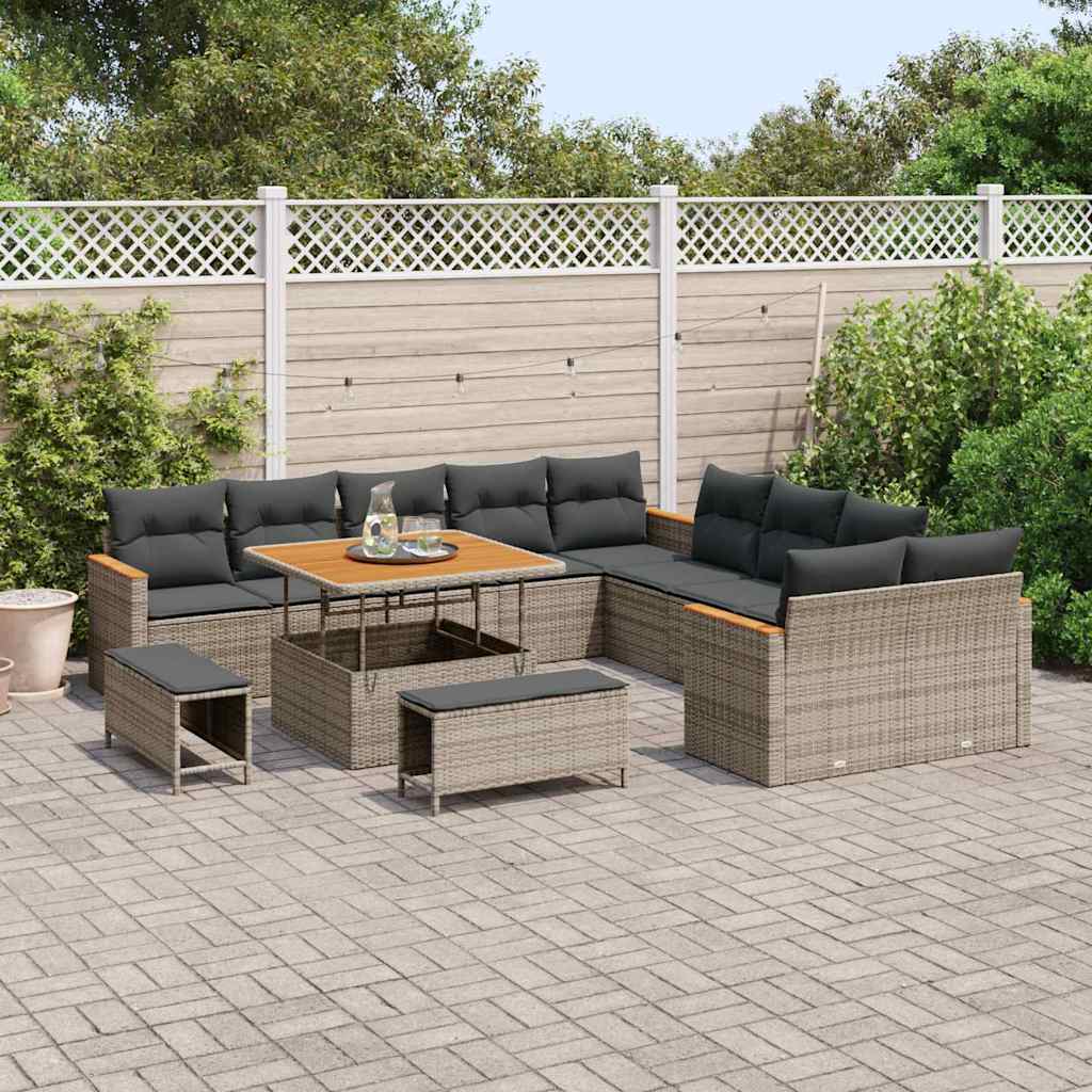 Tuinbankenset met kussen 13 pcs Grijs poly rattan is nu te koop bij PeponiXL, paradijselijk wonen!