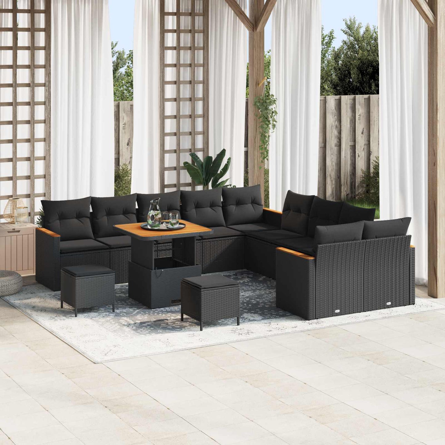 Tuinbankenset met kussen 13 pcs Zwart poly rattan is nu te koop bij PeponiXL, paradijselijk wonen!