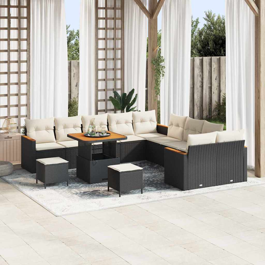 Tuinbankenset met kussen 13 pcs Zwart poly rattan is nu te koop bij PeponiXL, paradijselijk wonen!