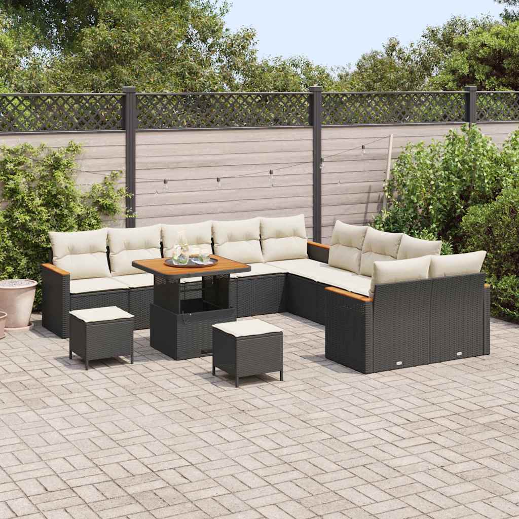 Tuinbankenset met kussen 13 pcs Zwart poly rattan is nu te koop bij PeponiXL, paradijselijk wonen!