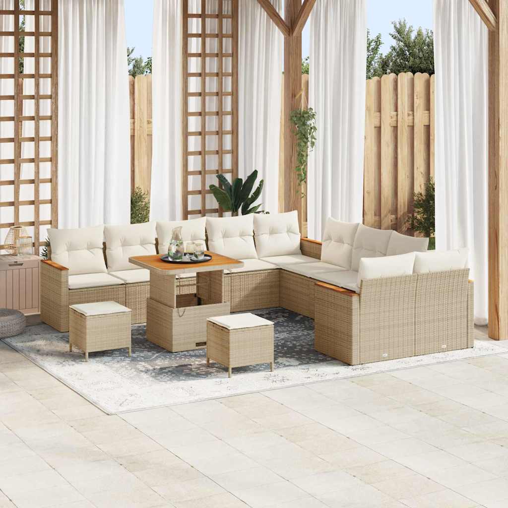 Tuinbankenset met kussen 13 pcs Beige poly rattan is nu te koop bij PeponiXL, paradijselijk wonen!