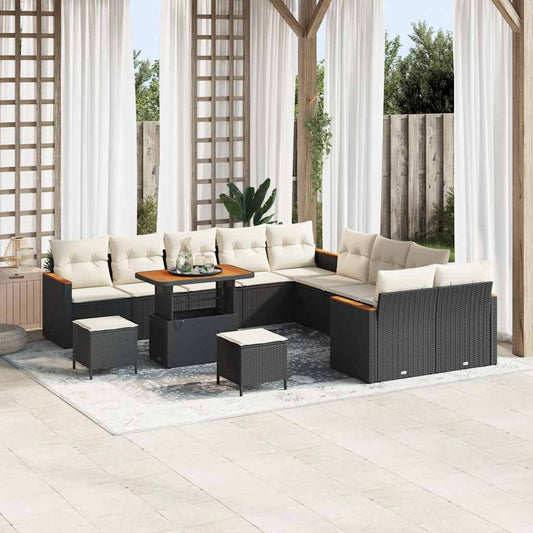 Tuinbankenset met kussen 13 pcs Zwart poly rattan is nu te koop bij PeponiXL, paradijselijk wonen!