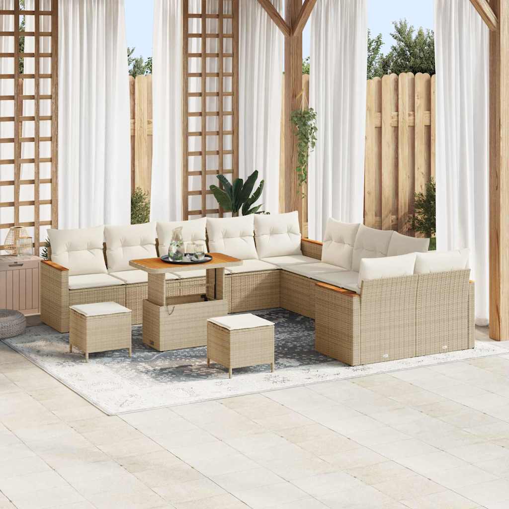 Tuinbankenset met kussen 13 pcs Beige poly rattan is nu te koop bij PeponiXL, paradijselijk wonen!