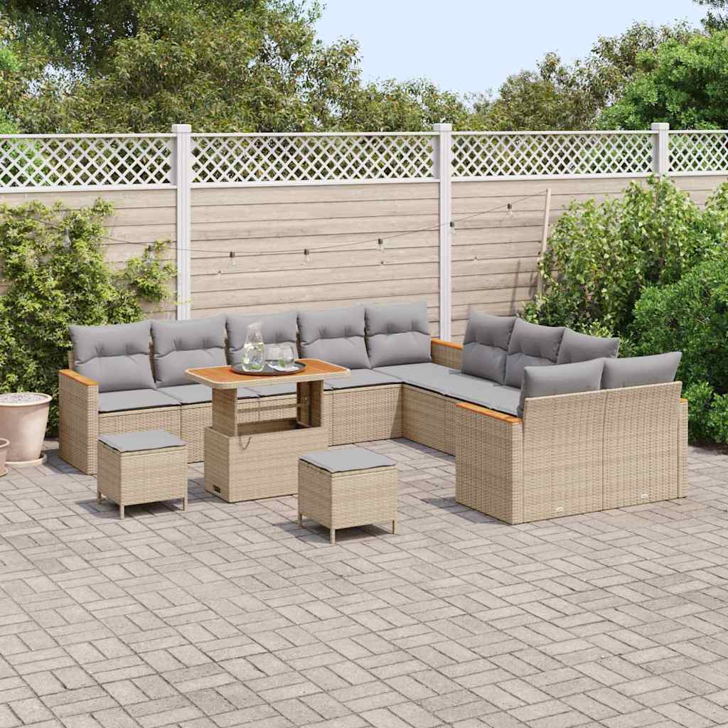Tuinbankenset met kussen 13 pcs Beige poly rattan is nu te koop bij PeponiXL, paradijselijk wonen!