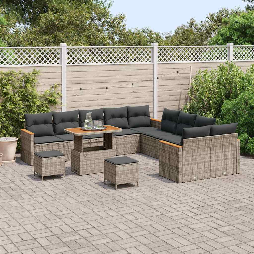 Tuinbankenset met kussen 13 pcs Grijs poly rattan is nu te koop bij PeponiXL, paradijselijk wonen!