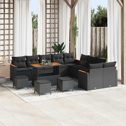 Tuinbankenset met kussen 14 pcs Zwart poly rattan is nu te koop bij PeponiXL, paradijselijk wonen!