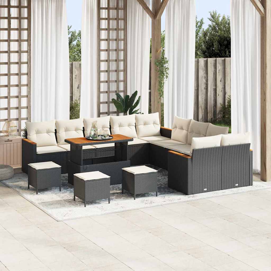 Tuinbankenset met kussen 18 pcs Zwart en Crème poly rattan is nu te koop bij PeponiXL, paradijselijk wonen!