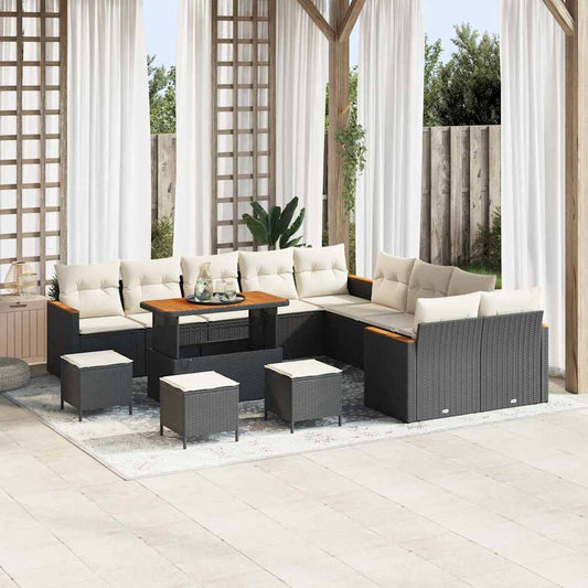 Tuinbankenset met kussen 18 pcs Zwart en Crème poly rattan is nu te koop bij PeponiXL, paradijselijk wonen!