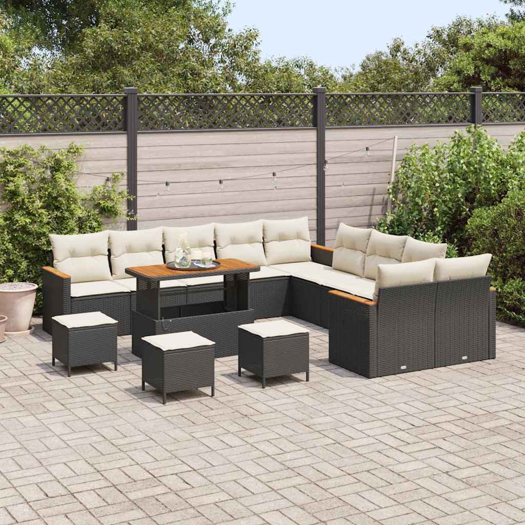 Tuinbankenset met kussen 18 pcs Zwart en Crème poly rattan is nu te koop bij PeponiXL, paradijselijk wonen!