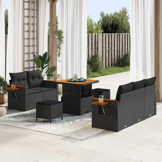 Tuinbankenset met kussen 10 pcs Zwart poly rattan is nu te koop bij PeponiXL, paradijselijk wonen!
