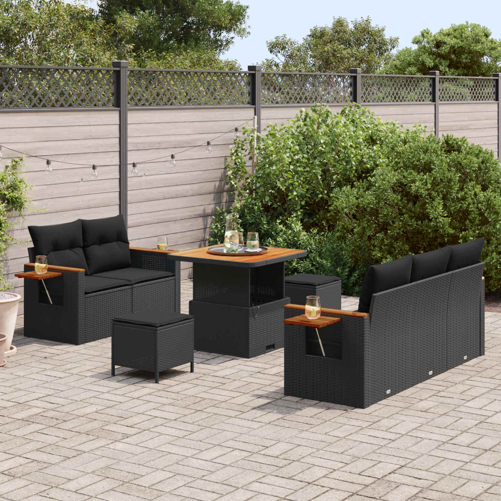 Tuinbankenset met kussen 10 pcs Zwart poly rattan is nu te koop bij PeponiXL, paradijselijk wonen!