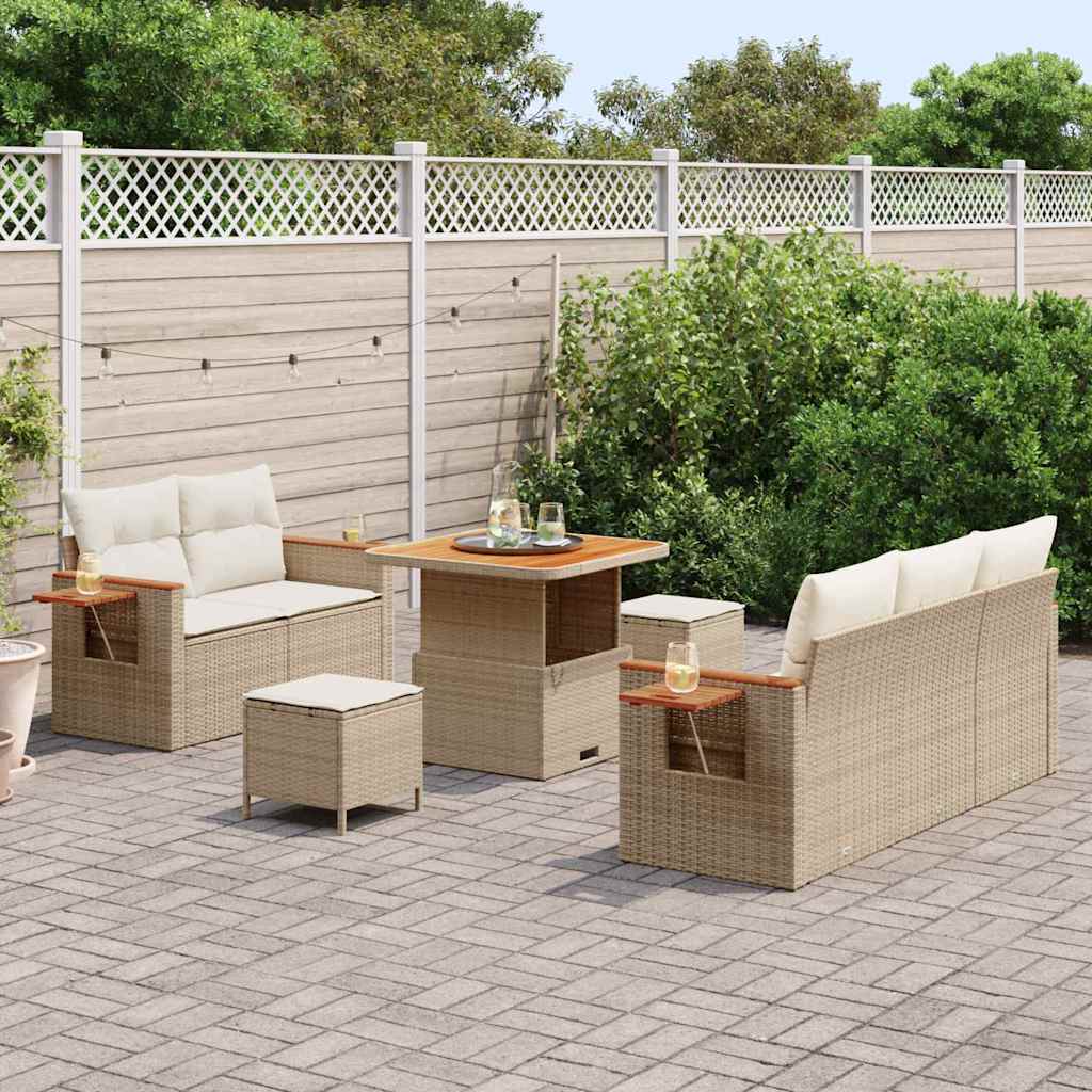 Tuinbankenset met kussen 10 pcs Beige en Crème poly rattan is nu te koop bij PeponiXL, paradijselijk wonen!