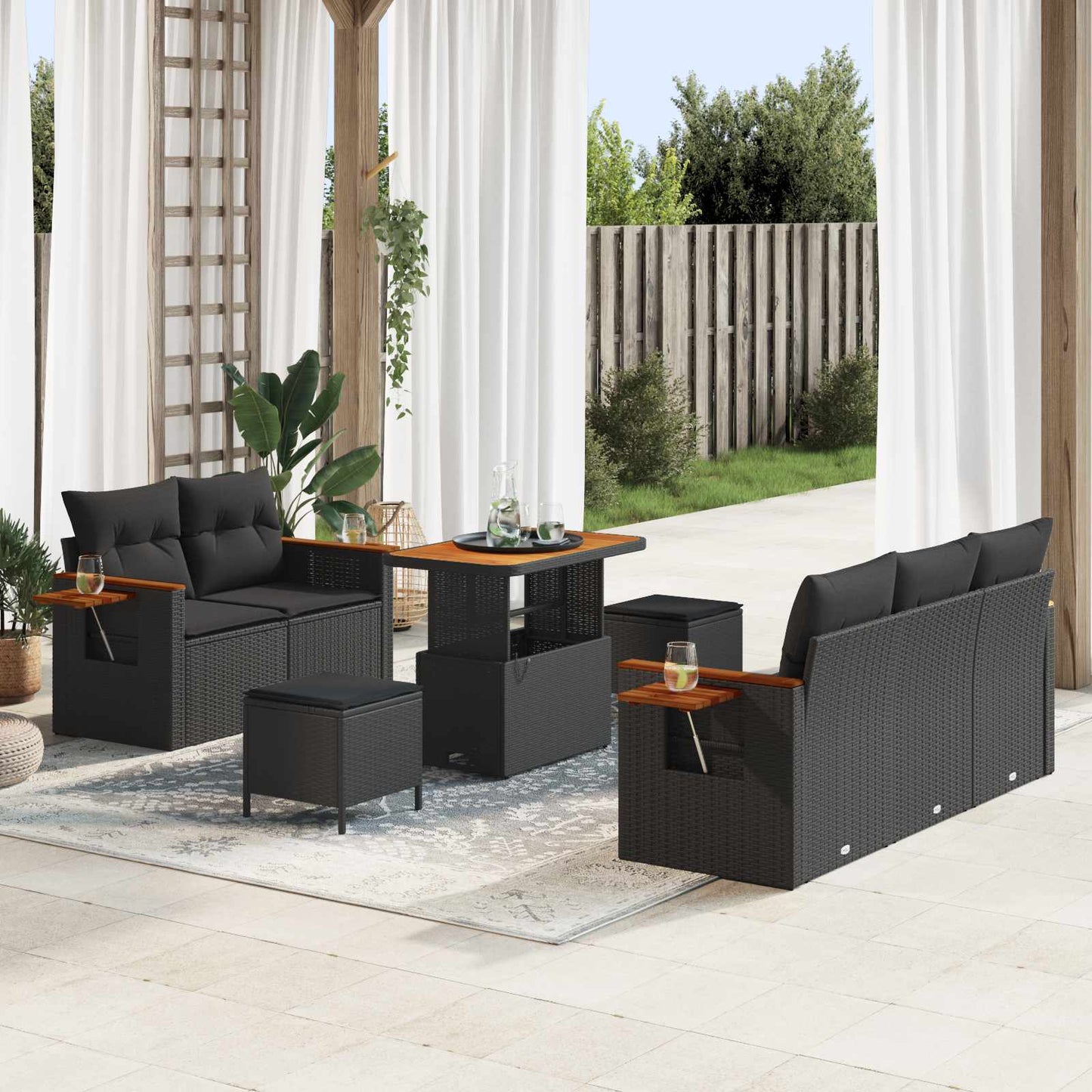 Tuinbankenset met kussen 10 pcs Zwart poly rattan is nu te koop bij PeponiXL, paradijselijk wonen!