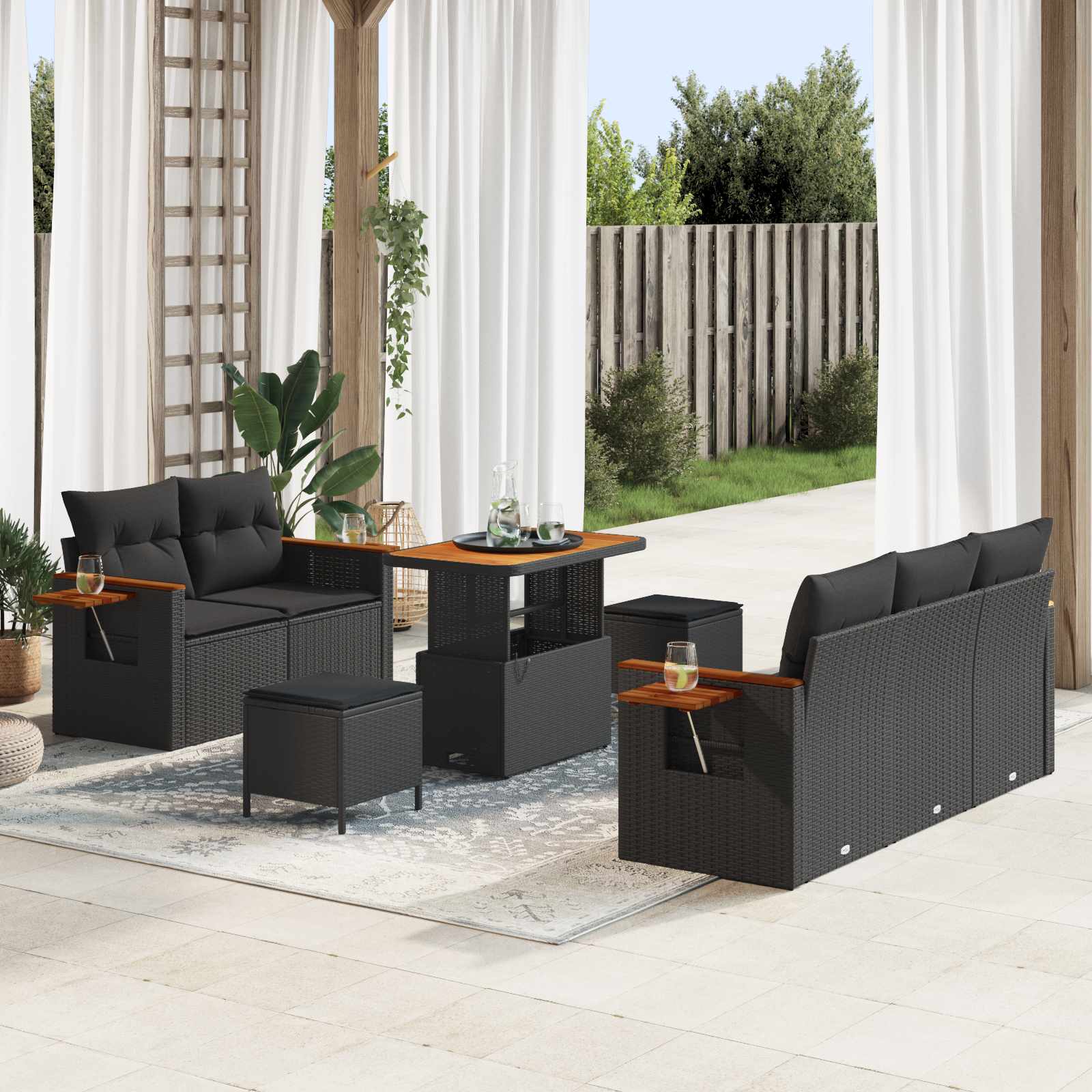 Tuinbankenset met kussen 10 pcs Zwart poly rattan is nu te koop bij PeponiXL, paradijselijk wonen!
