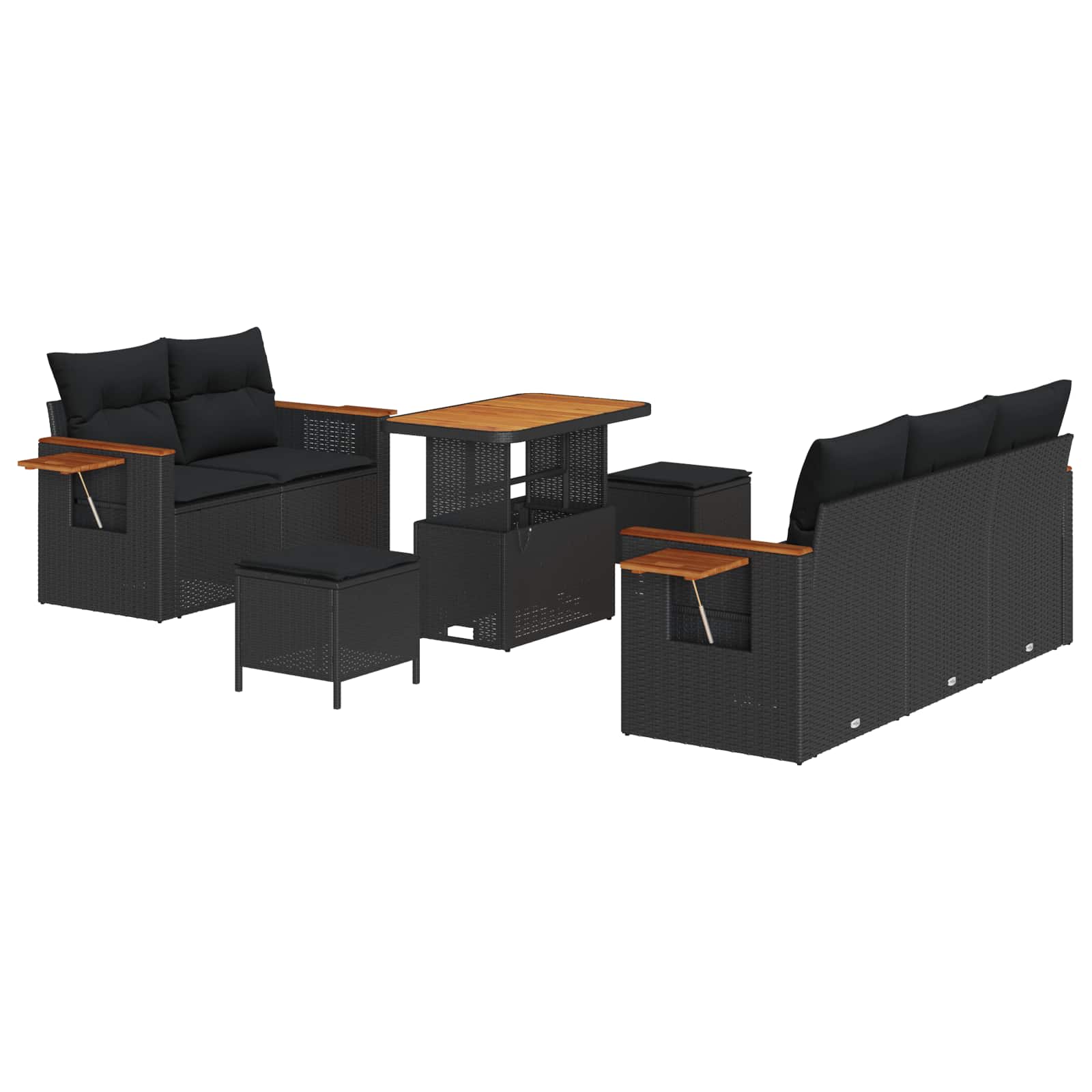 Tuinbankenset met kussen 10 pcs Zwart poly rattan is nu te koop bij PeponiXL, paradijselijk wonen!
