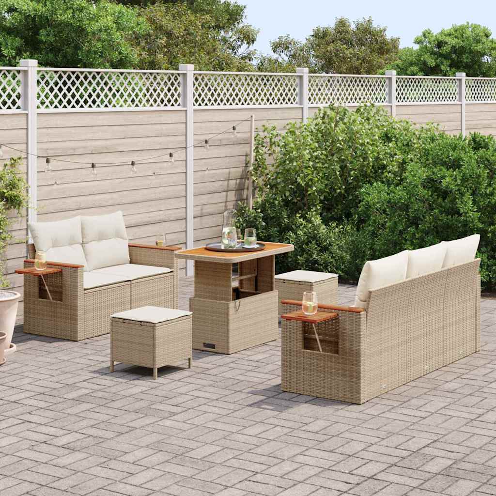 Tuinbankenset met kussen 10 pcs Beige en Crème poly rattan is nu te koop bij PeponiXL, paradijselijk wonen!
