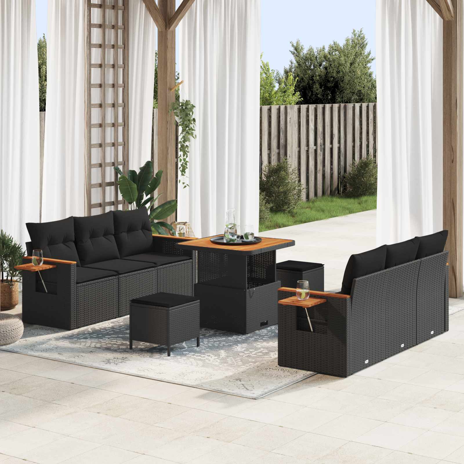 Tuinbankenset met kussen 11 pcs Zwart poly rattan is nu te koop bij PeponiXL, paradijselijk wonen!